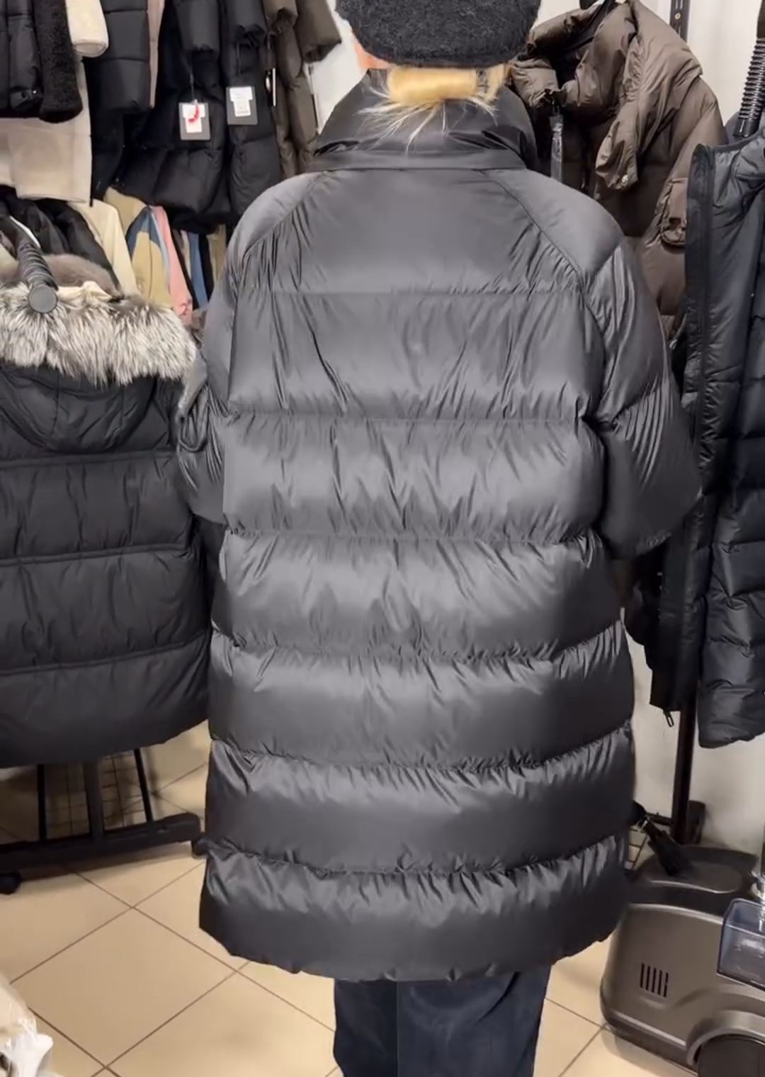 Adjustable-Hem Oversized Down Jacket