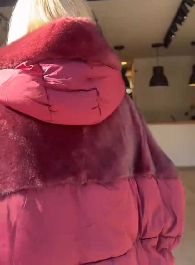 Burgundy Faux Fur-Quilted Batwing-Sleeve Jacket