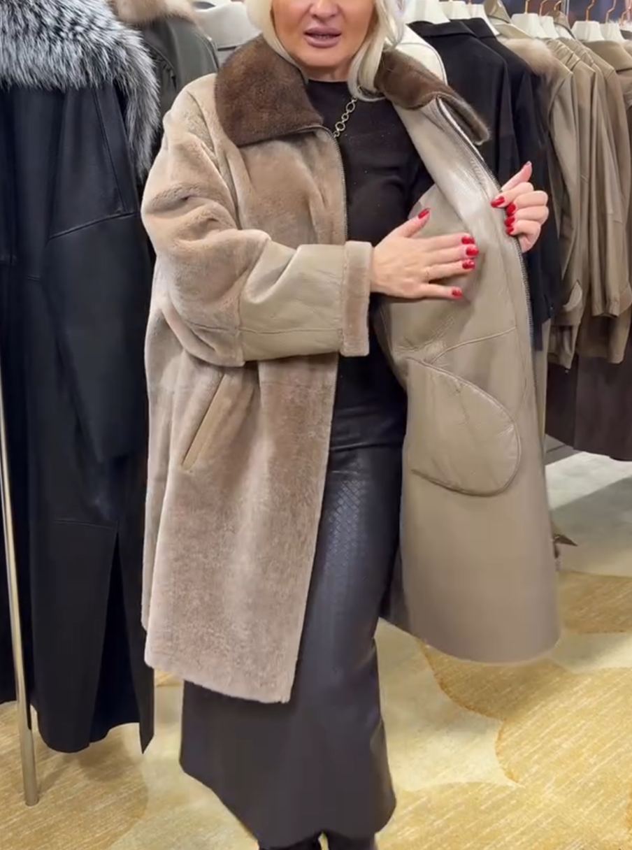 Luxury Color-Blocked Faux Fur Long Coat