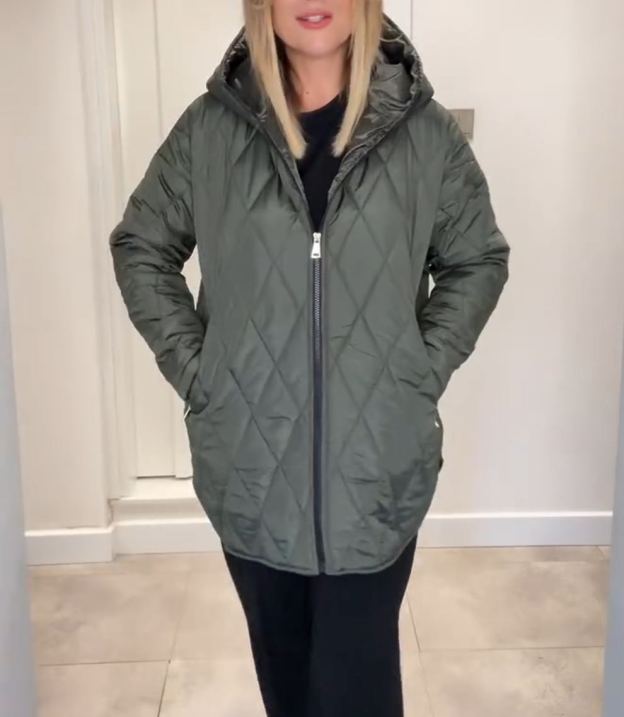 Olive Green Diamond-Quilted Hooded Down Jacket