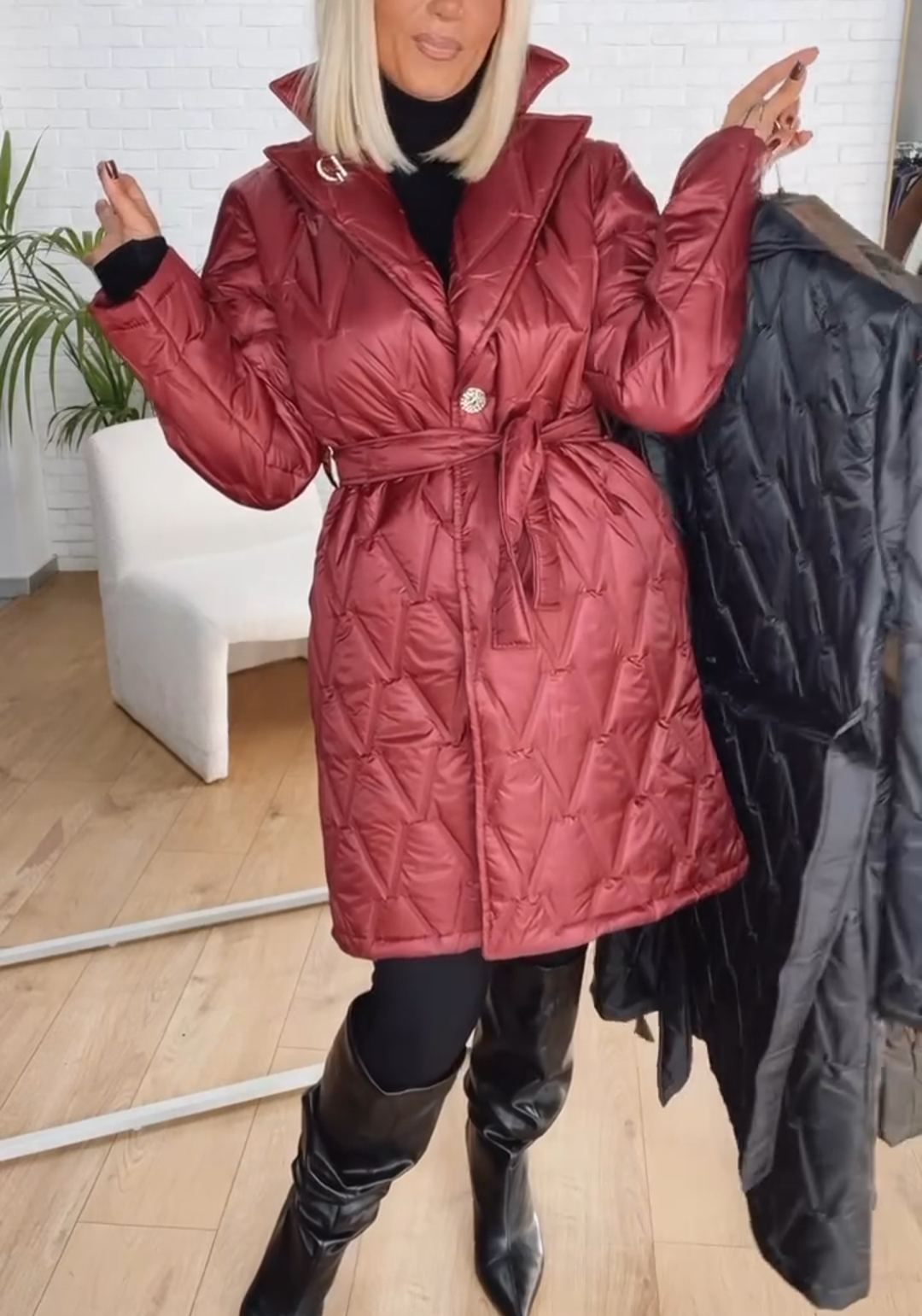 Fashion Glossy Silhouette-Adjustable Down Coat
