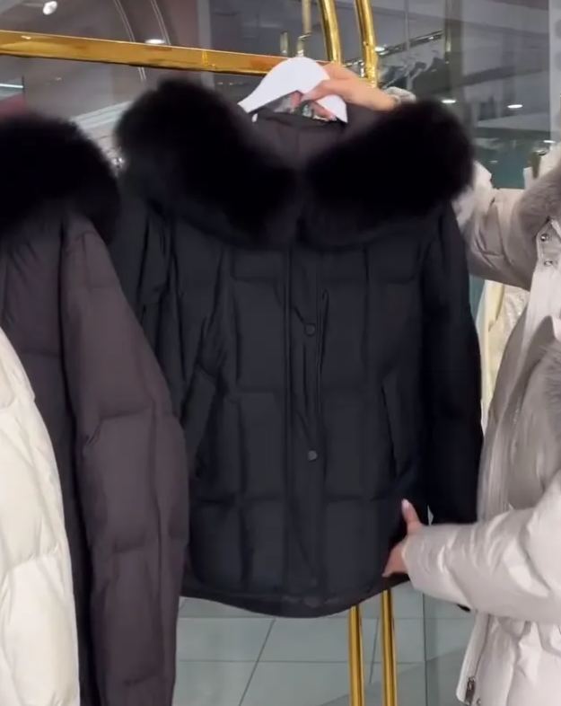 Oversized Fur-Hood Light Gray Down Jacket