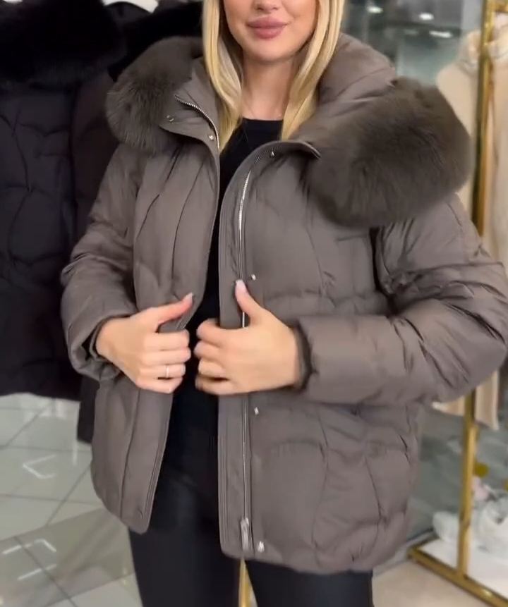 Light Luxury Fur-Collar Geometric-Quilted Down Jacket