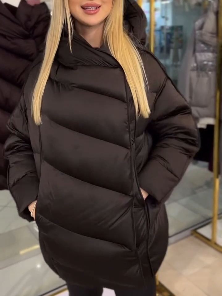 Matte Black Puffer Down Jacket with Magnetic Snaps