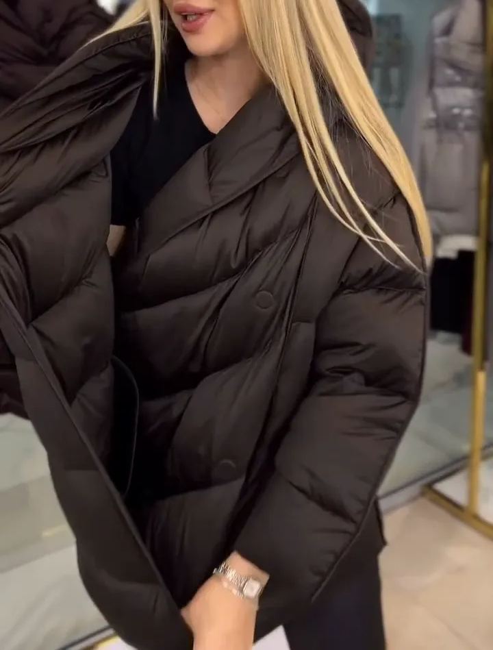 Matte Black Puffer Down Jacket with Magnetic Snaps