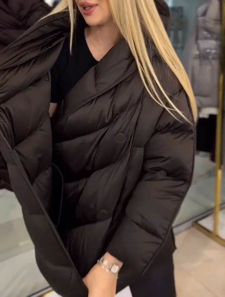 Matte Black Puffer Down Jacket with Magnetic Snaps