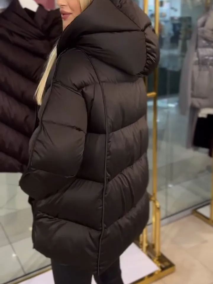 Matte Black Puffer Down Jacket with Magnetic Snaps