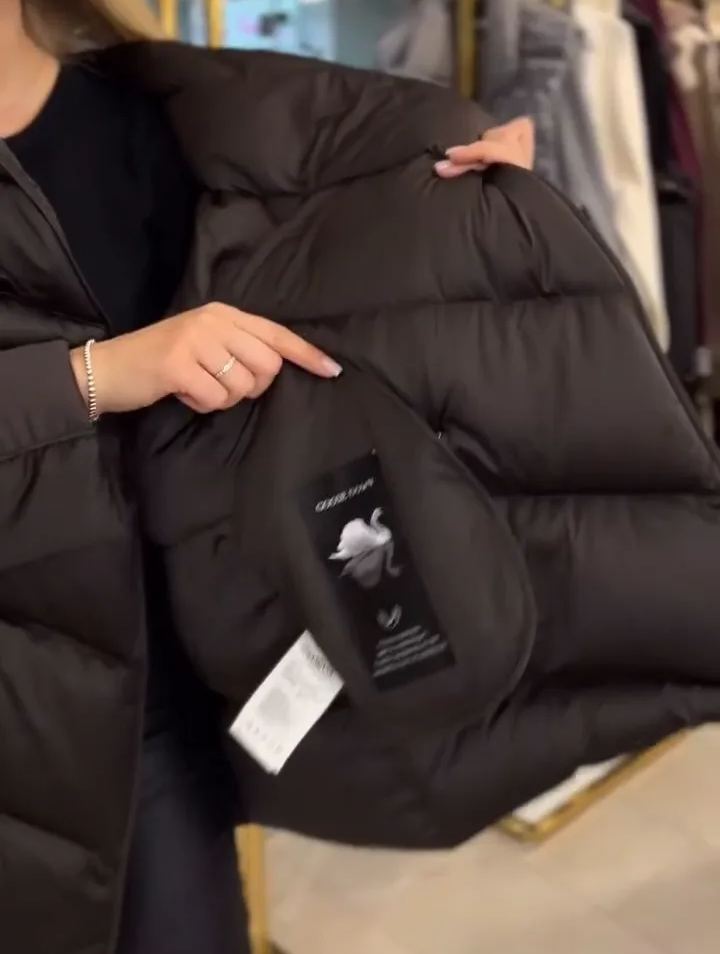 Matte Black Puffer Down Jacket with Magnetic Snaps