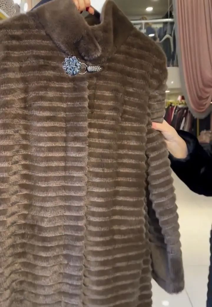 Glamorous Crystal-Embellished Magnetic Clasp Faux Fur Coat