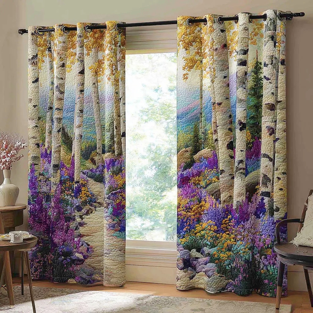 Birch Tree & Wildflower Path Embroidered Knitwear Quilted Curtains