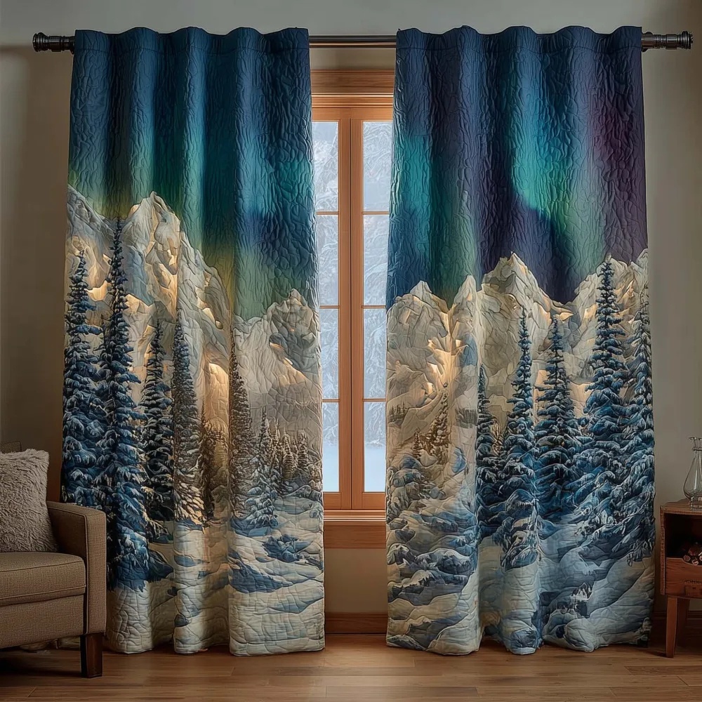 Northern Lights & Snowy Mountain Embroidered Knitwear Quilted Curtains