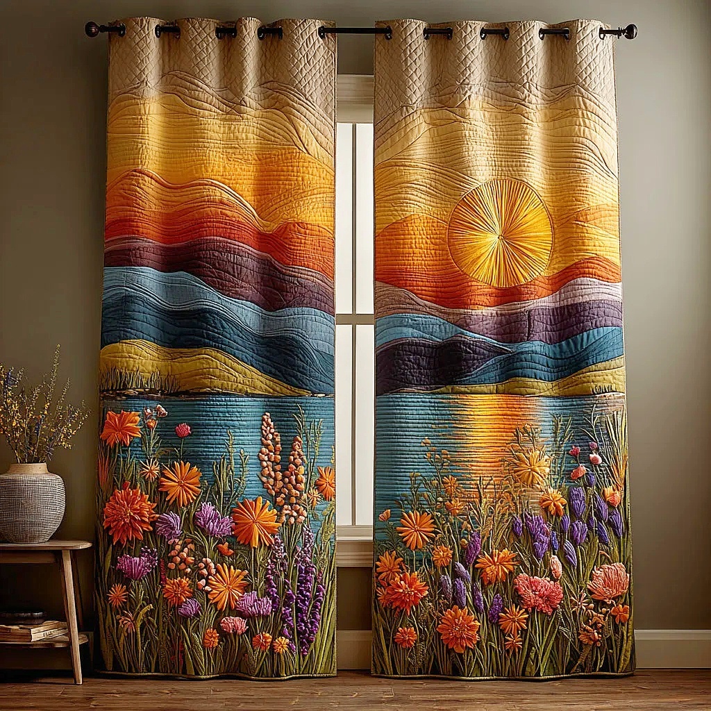 Sunset & Wildflower Meadow Embroidered Knitwear Quilted Curtains