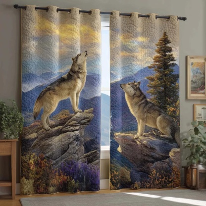 Howling Wolves & Mountain Landscape Embroidered Knitwear Quilted Curtains
