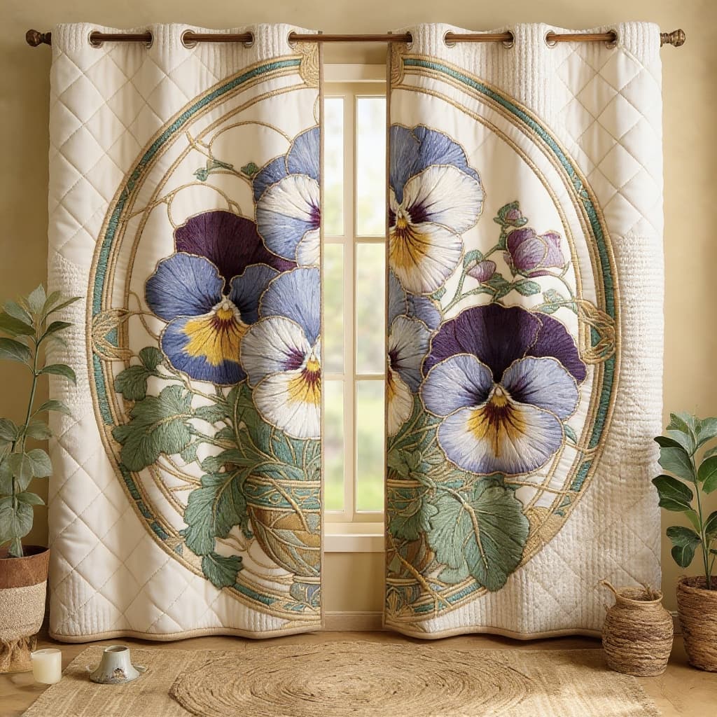Stained Glass Pansy Bouquet Embroidered Knitwear Quilted Curtains