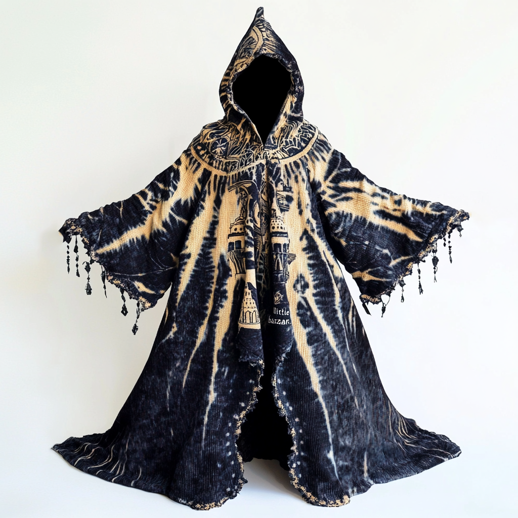 Tie dye print hooded robe cape 97ae