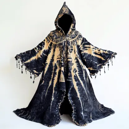 Tie dye print hooded robe cape 97ae