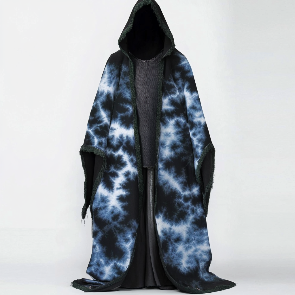 Tie dye print hooded robe cape 197a