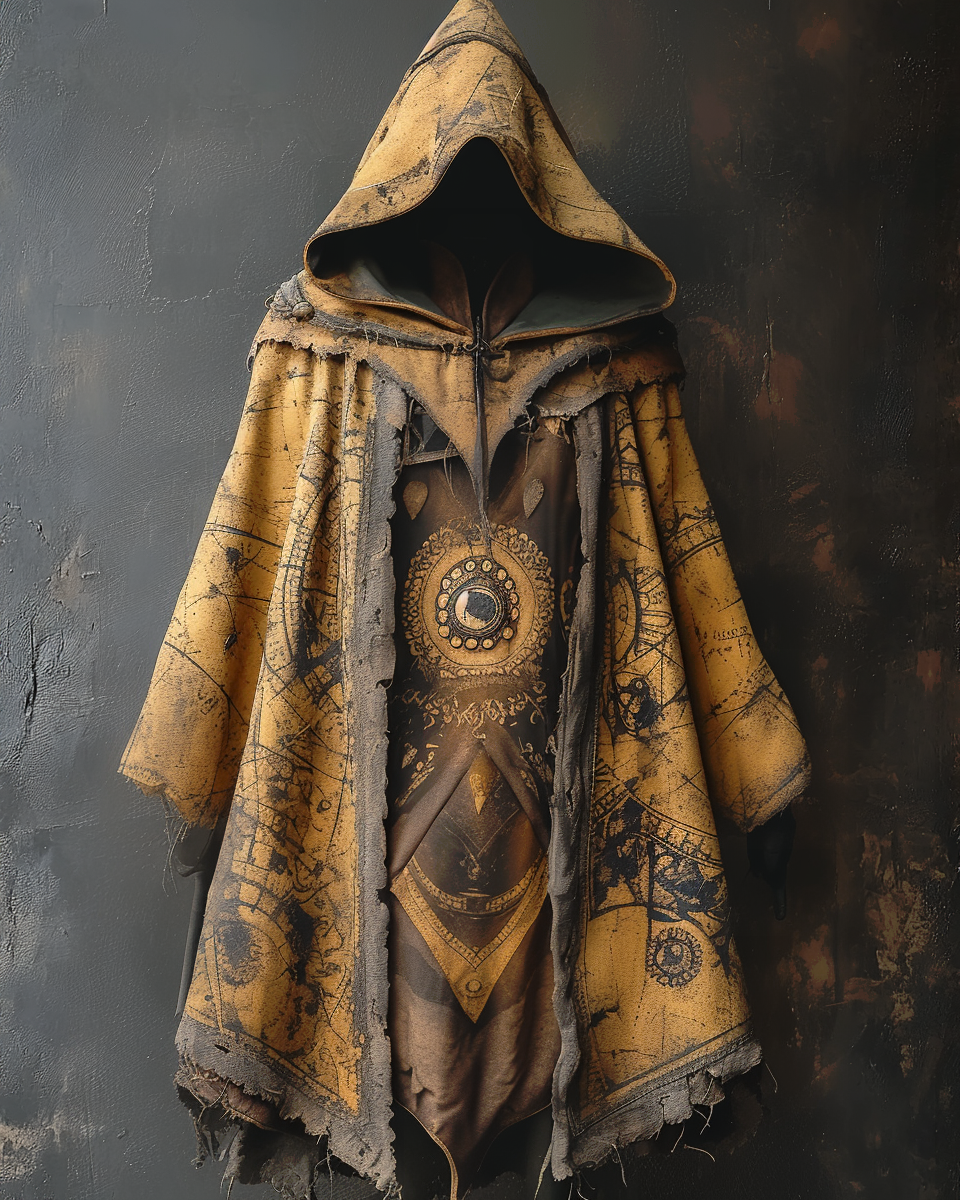 Distressed vintage print wizard cape 84fb