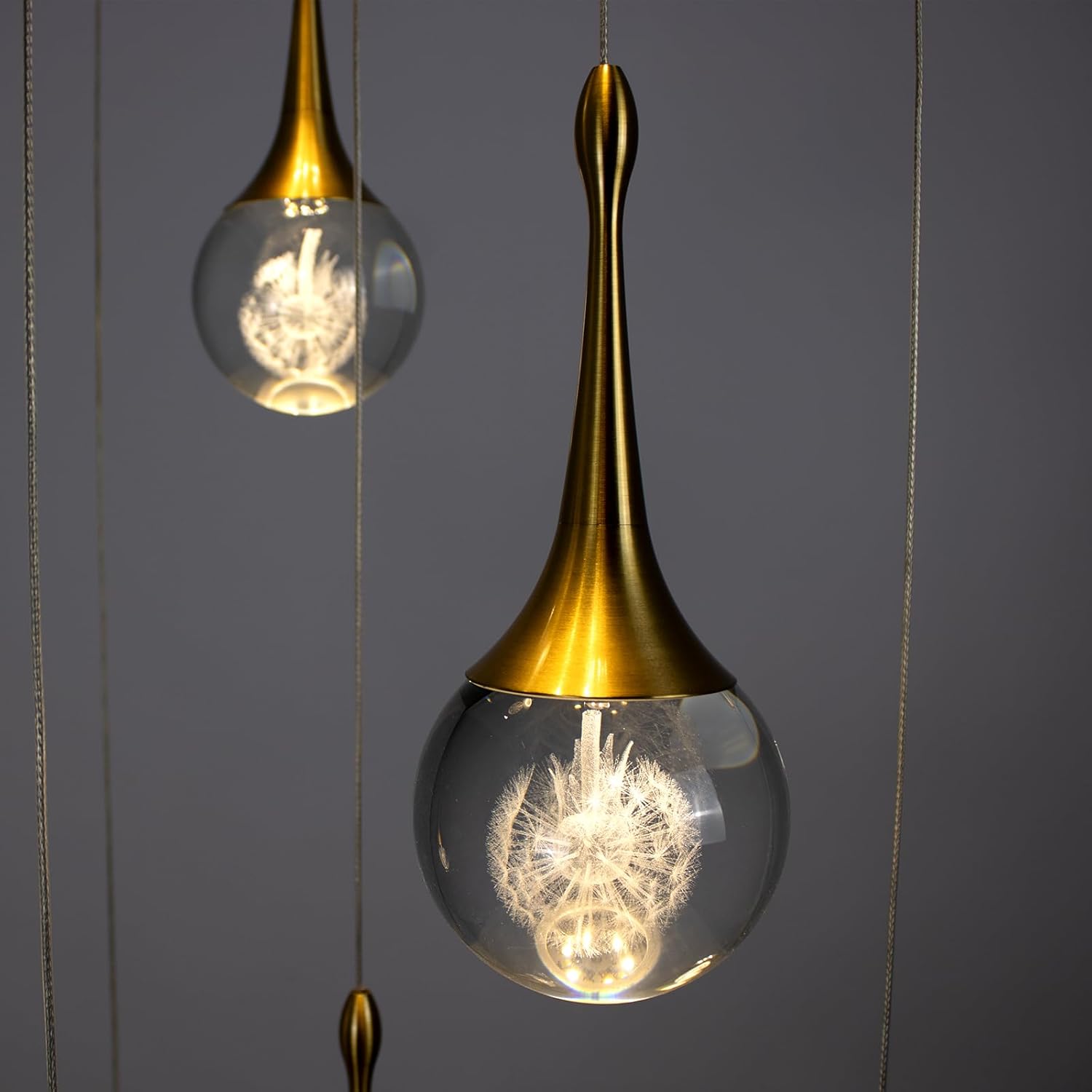 16-Lights Gold LED Staircase Chandelier for High Ceiling