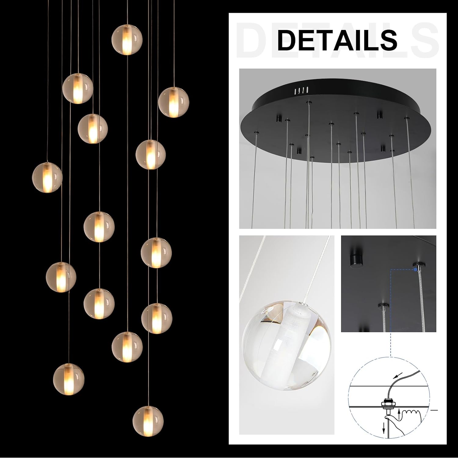 14 Lights Staircase Chandelier for High Ceiling