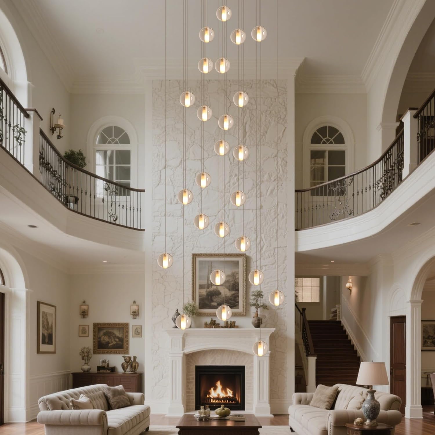25 Lights Nickel Staircase Chandelier for High Ceiling