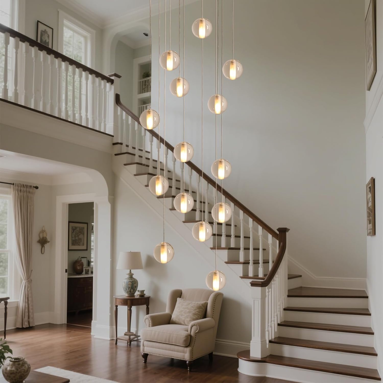 14 Lights Staircase Chandelier for High Ceiling