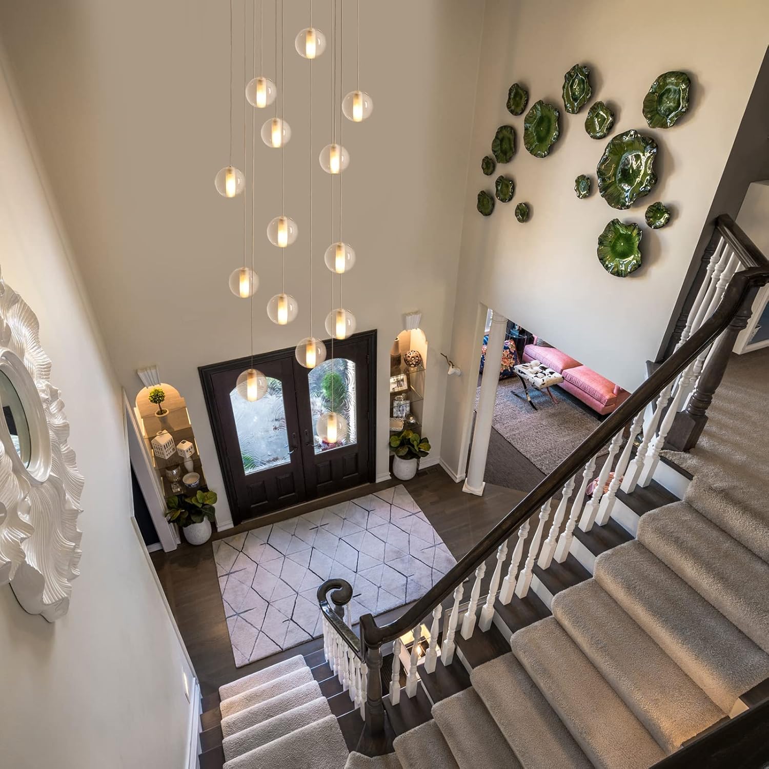 14 Lights Staircase Chandelier for High Ceiling