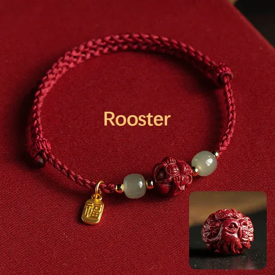 NatureQi - Zodiac Hetian Jade Luck Bracelet with Cinnabar & Fu