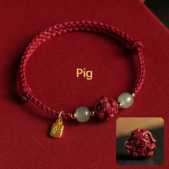 NatureQi - Zodiac Hetian Jade Luck Bracelet with Cinnabar & Fu