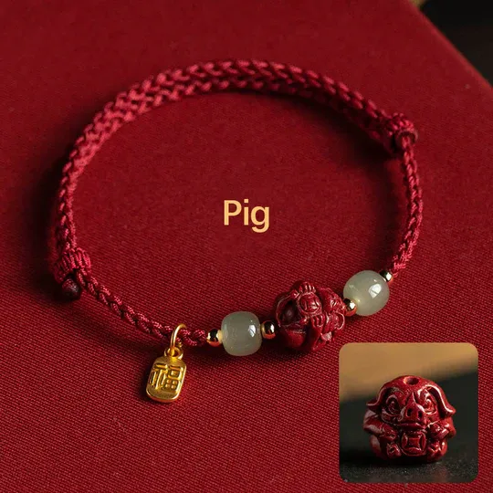 NatureQi - Zodiac Hetian Jade Luck Bracelet with Cinnabar & Fu