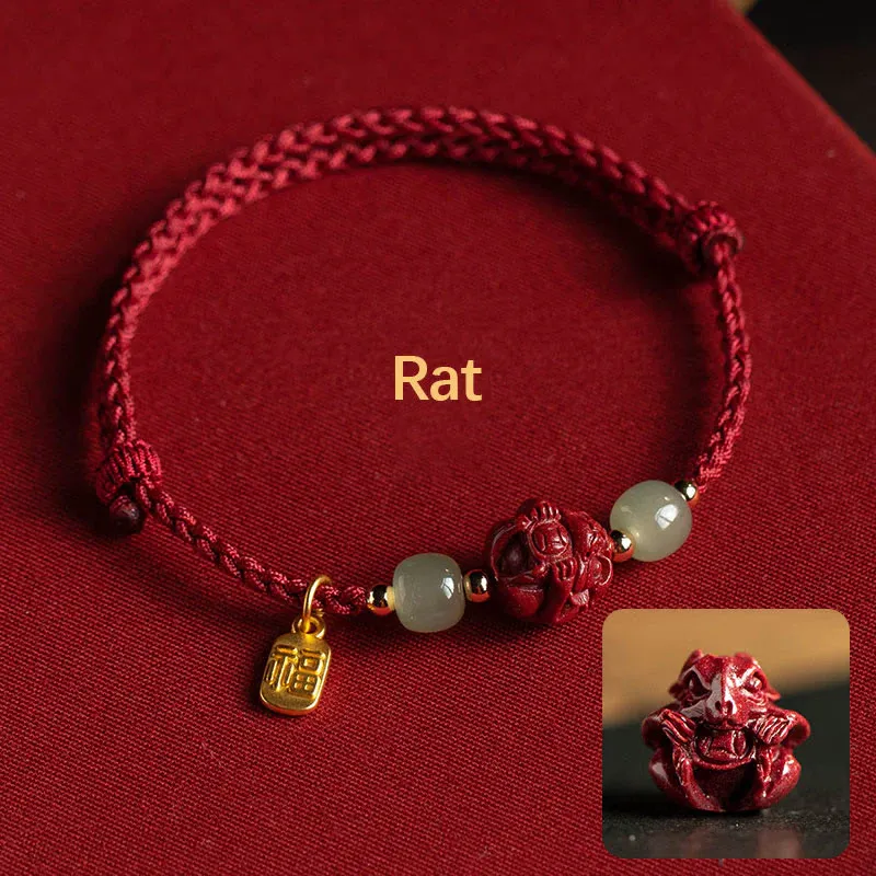 NatureQi - Zodiac Hetian Jade Luck Bracelet with Cinnabar & Fu