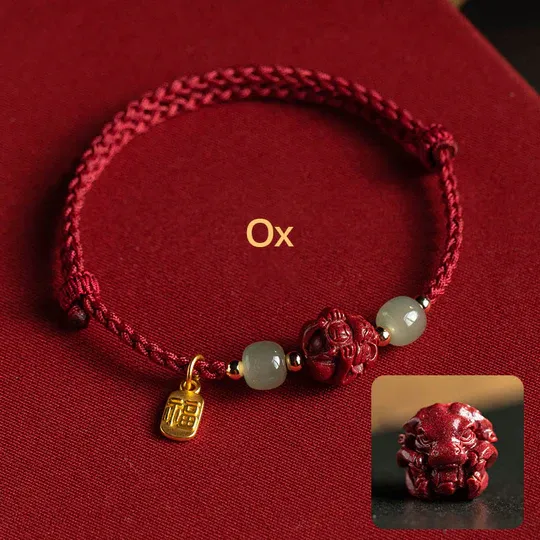 NatureQi - Zodiac Hetian Jade Luck Bracelet with Cinnabar & Fu