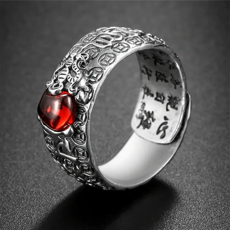 NatureQi Feng Shui Lingyun Red Garnet Pixiu Wealth - gathering Finger Ring - Unlock the Door to Wealth and Good Luck