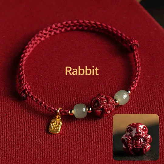 NatureQi - Zodiac Hetian Jade Luck Bracelet with Cinnabar & Fu