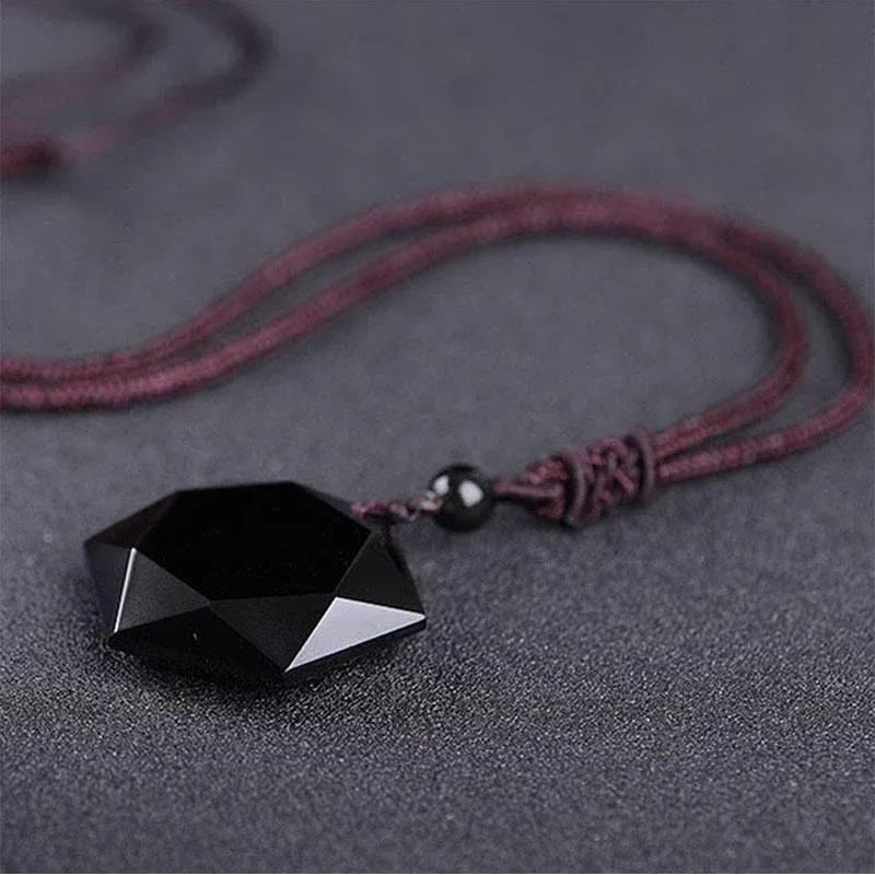 NatureQi Black Obsidian Talisman Necklace - Shield Against Negative Energies and Protect Your Well - being