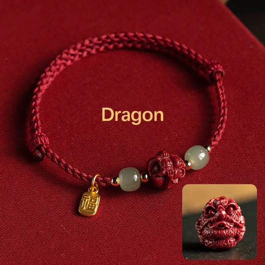 NatureQi - Zodiac Hetian Jade Luck Bracelet with Cinnabar & Fu