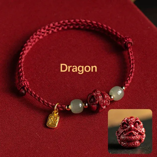 NatureQi - Zodiac Hetian Jade Luck Bracelet with Cinnabar & Fu