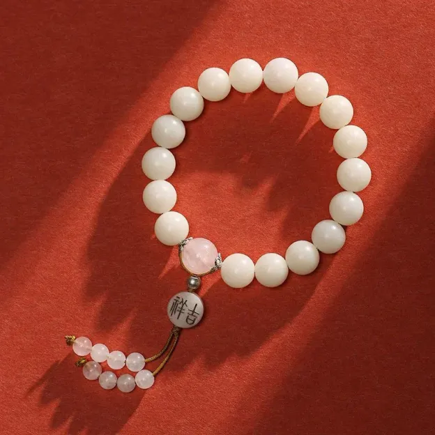 NatureQi - Bodhi Seed, Red Agate, Black Obsidian, Pink Crystal & Rutilated Quartz Mala Bracelet for Inner Peace and Spiritual Balance