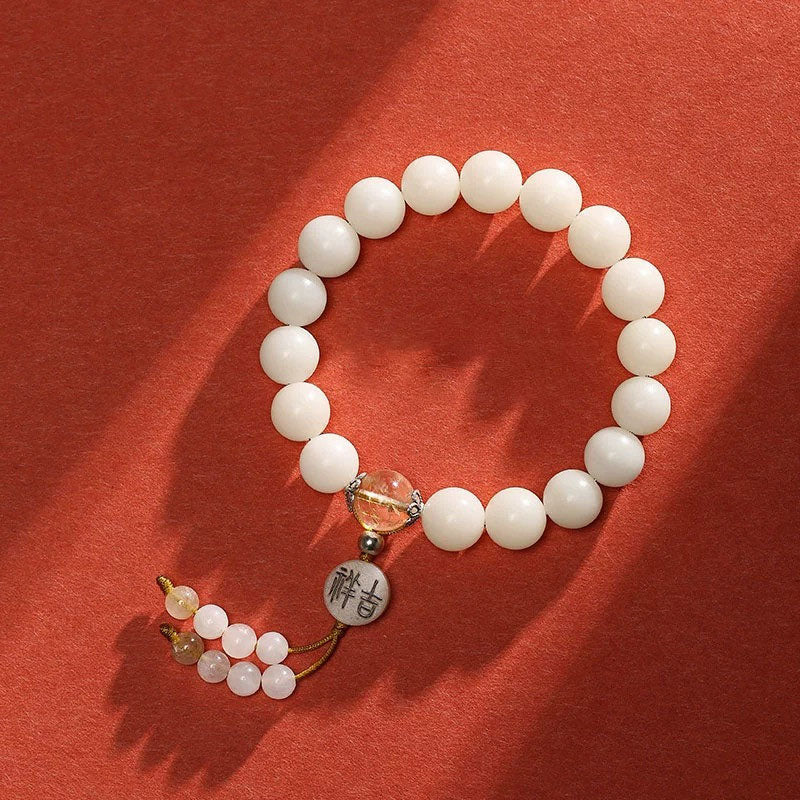 NatureQi - Bodhi Seed, Red Agate, Black Obsidian, Pink Crystal & Rutilated Quartz Mala Bracelet for Inner Peace and Spiritual Balance