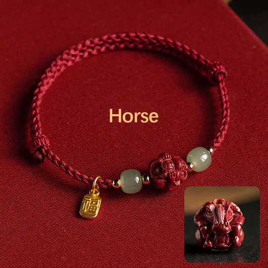 NatureQi - Zodiac Hetian Jade Luck Bracelet with Cinnabar & Fu