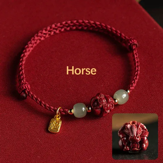 NatureQi - Zodiac Hetian Jade Luck Bracelet with Cinnabar & Fu