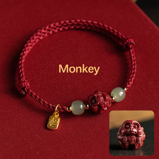 NatureQi - Zodiac Hetian Jade Luck Bracelet with Cinnabar & Fu