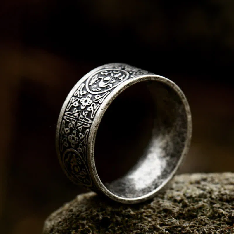 NatureQi Empowered by Four Guardian Beasts: Dragon, White Tiger, Suzaku, Basalt - Carved Success and Good Luck Ring - Open the Door to Luck and Success