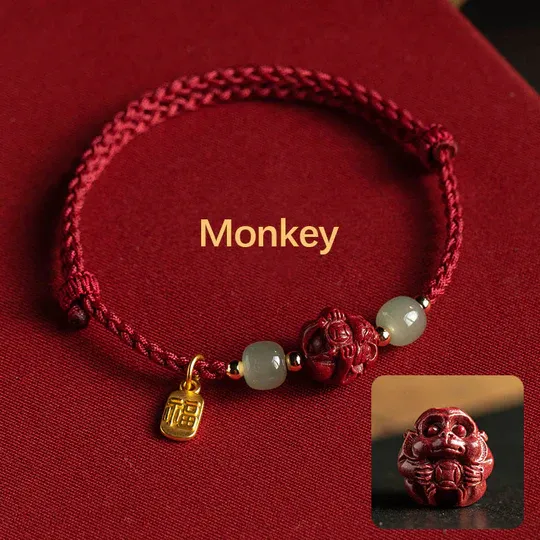 NatureQi - Zodiac Hetian Jade Luck Bracelet with Cinnabar & Fu