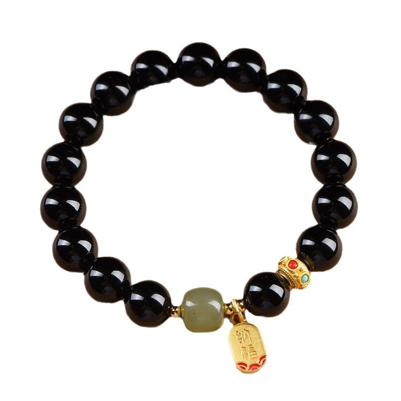 NatureQi Feng Shui Gemstone Bracelets: Red/White/Green Agate and Obsidian, Unlock the Door to Prosperity and Luck