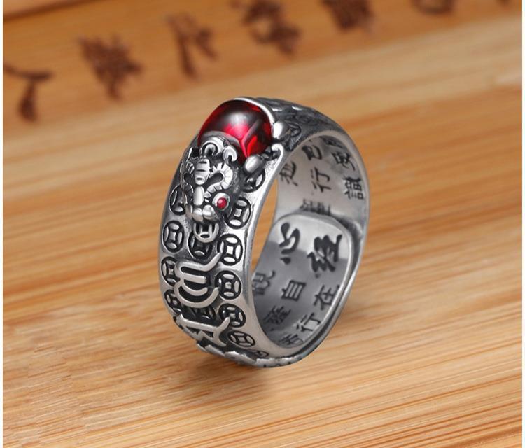 NatureQi Feng Shui Lingyun Red Garnet Pixiu Wealth - gathering Finger Ring - Unlock the Door to Wealth and Good Luck