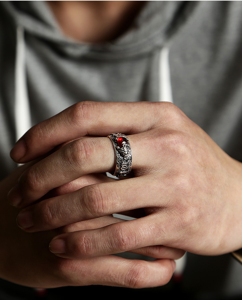 NatureQi Feng Shui Lingyun Red Garnet Pixiu Wealth - gathering Finger Ring - Unlock the Door to Wealth and Good Luck