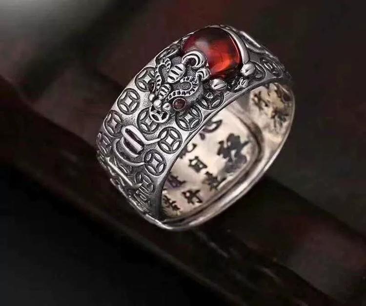 NatureQi Feng Shui Lingyun Red Garnet Pixiu Wealth - gathering Finger Ring - Unlock the Door to Wealth and Good Luck