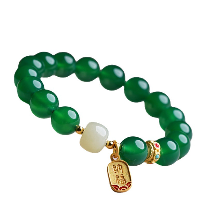 NatureQi Feng Shui Gemstone Bracelets: Red/White/Green Agate and Obsid