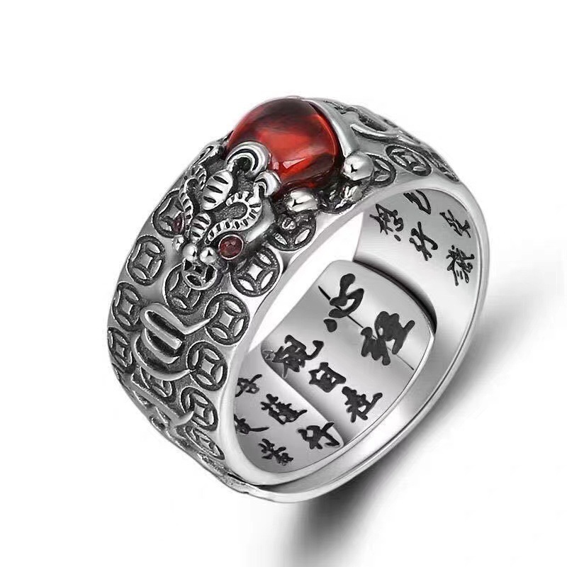 NatureQi Feng Shui Lingyun Red Garnet Pixiu Wealth - gathering Finger Ring - Unlock the Door to Wealth and Good Luck